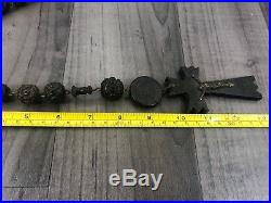 Authentic Antique Victorian Habit Rosary Hand Carved Bog Oak Huge Large Rare