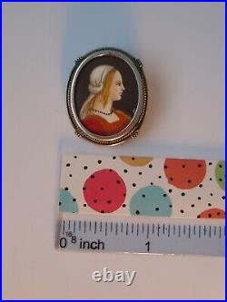 BEAUTIFUL Antique VICTORIAN Hand Painted CAMEO PORTRAIT 800 Silver PIN Pendant