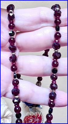 BEAUTIFUL Antique Victorian. 950 Sterling Silver Garnet & Spinel Cross Necklace