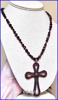 BEAUTIFUL Antique Victorian. 950 Sterling Silver Garnet & Spinel Cross Necklace