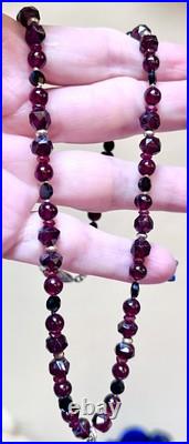BEAUTIFUL Antique Victorian. 950 Sterling Silver Garnet & Spinel Cross Necklace