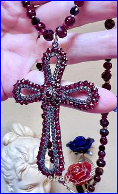BEAUTIFUL Antique Victorian. 950 Sterling Silver Garnet & Spinel Cross Necklace
