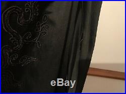 Beautiful Antique Hand Embroidered Victorian Black Satin Lined Jacket Coat 12-14