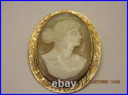Beautiful Antique Victorian 10K Gold Hand Carved Shell Cameo Brooch Pin Pendant