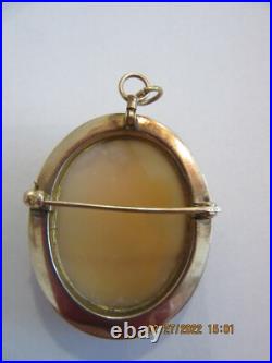 Beautiful Antique Victorian 10K Gold Hand Carved Shell Cameo Brooch Pin Pendant