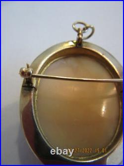 Beautiful Antique Victorian 10K Gold Hand Carved Shell Cameo Brooch Pin Pendant