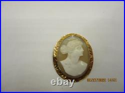 Beautiful Antique Victorian 10K Gold Hand Carved Shell Cameo Brooch Pin Pendant