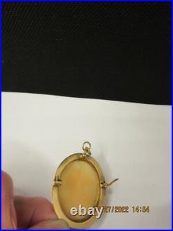 Beautiful Antique Victorian 10K Gold Hand Carved Shell Cameo Brooch Pin Pendant