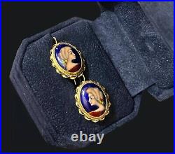 Beautiful Antique Victorian 14K Gold French Hand Painted Earrings RARE