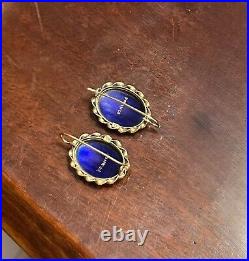 Beautiful Antique Victorian 14K Gold French Hand Painted Earrings RARE