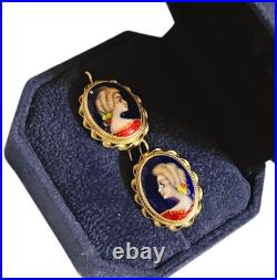 Beautiful Antique Victorian 14K Gold French Hand Painted Enamel Earrings RARE