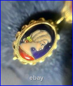 Beautiful Antique Victorian 14K Gold French Hand Painted Enamel Earrings RARE