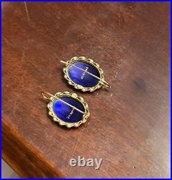 Beautiful Antique Victorian 14K Gold French Hand Painted Enamel Earrings RARE