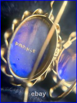 Beautiful Antique Victorian 14K Gold French Hand Painted Enamel Earrings RARE