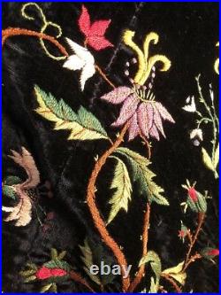 Beautiful Antique Victorian Hand Embroidered Black Velvet Shawl VGC