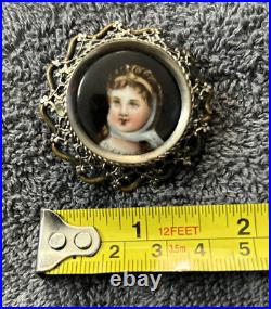 Beautiful Antique Victorian Hand Painted Porcelain Cameo Portrait Brooch 1 3/4