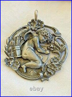 Beautiful Hand Made Antique Victorian Cupid Sterling Brooch Pendant
