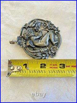 Beautiful Hand Made Antique Victorian Cupid Sterling Brooch Pendant