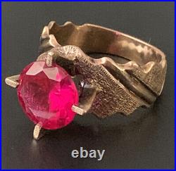Beautiful Victorian 14Kt Gold Ruby Ring Gothic Custom Hand Made Sz-7.5 5.6grams