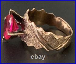 Beautiful Victorian 14Kt Gold Ruby Ring Gothic Custom Hand Made Sz-7.5 5.6grams