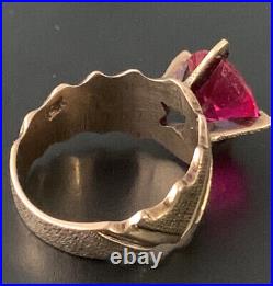 Beautiful Victorian 14Kt Gold Ruby Ring Gothic Custom Hand Made Sz-7.5 5.6grams