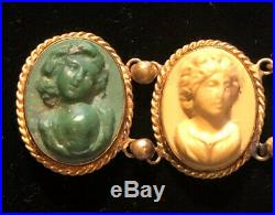 Beautiful Victorian Lava Hand Carved Cameo Bracelet Vintage Antique Jewellery