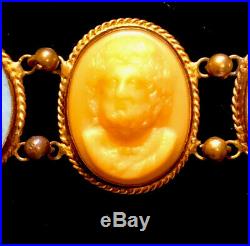 Beautiful Victorian Lava Hand Carved Cameo Bracelet Vintage Antique Jewellery