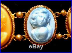 Beautiful Victorian Lava Hand Carved Cameo Bracelet Vintage Antique Jewellery