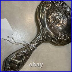 Best Victorian Nymph Fairy Floral Antique Silverplate Hand Mirror