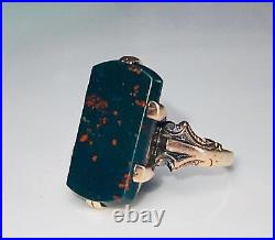Bloodstone Ring 14K Rose Gold Victorian Hand Etched Mystical Ring Gorgeous