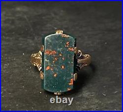 Bloodstone Ring 14K Rose Gold Victorian Hand Etched Mystical Ring Gorgeous