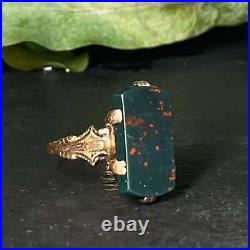 Bloodstone Ring 14K Rose Gold Victorian Hand Etched Mystical Ring Gorgeous