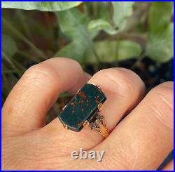 Bloodstone Ring 14K Rose Gold Victorian Hand Etched Mystical Ring Gorgeous
