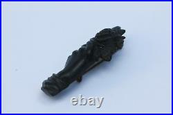 Bog oak Irish Victorian brooch hand holding rose flower not jet