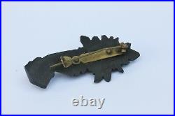 Bog oak Irish Victorian brooch hand holding rose flower not jet