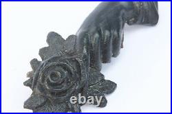 Bog oak Irish Victorian brooch hand holding rose flower not jet