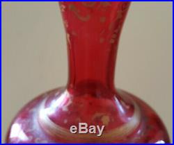 Bohemian hand painted cranberry glass vintage Victorian antique vase