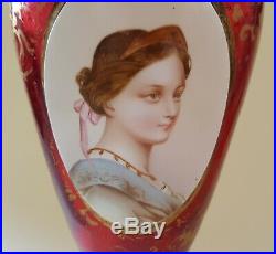 Bohemian hand painted cranberry glass vintage Victorian antique vase