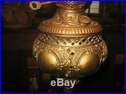 Bradley Hubbard Exquisite Cast Iron Brass Floor Table Oil Lamp Hand Painted GWTW