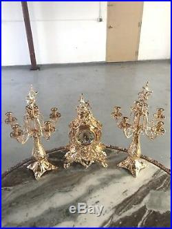 Brass Clock Set Gold Plated French style louis xv hand made