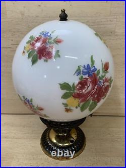Brass Light Fixture & Glass Globe HAND PAINTED Ceiling Antique Victorian