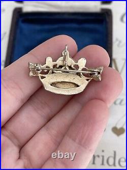 Brooch Crown hand painted Cabochon Rhinestone Faux Pearl Victorian Style Rare