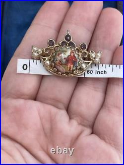 Brooch Crown hand painted Cabochon Rhinestone Faux Pearl Victorian Style Rare