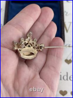 Brooch Crown hand painted Cabochon Rhinestone Faux Pearl Victorian Style Rare