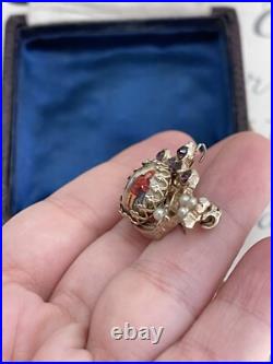 Brooch Crown hand painted Cabochon Rhinestone Faux Pearl Victorian Style Rare
