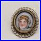 Brooch Victorian lady portrait hand painted on porcelain. Gorgeous metal edging