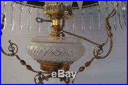 COL- LO Antique Victorian Oil Lamp with Hand Painted Shade Light Fixture