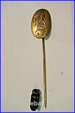 CXK Vintage Victorian 14K Gold 3/4 Stick Lapel Pin Hand Engraved Letter B 2g