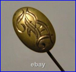 CXK Vintage Victorian 14K Gold 3/4 Stick Lapel Pin Hand Engraved Letter B 2g