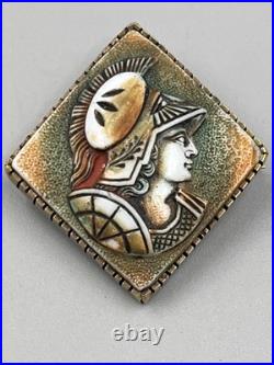 Cameo Brooch Antique 19th God Hermes Victorian Style Hand Carved Brass Shell Pin